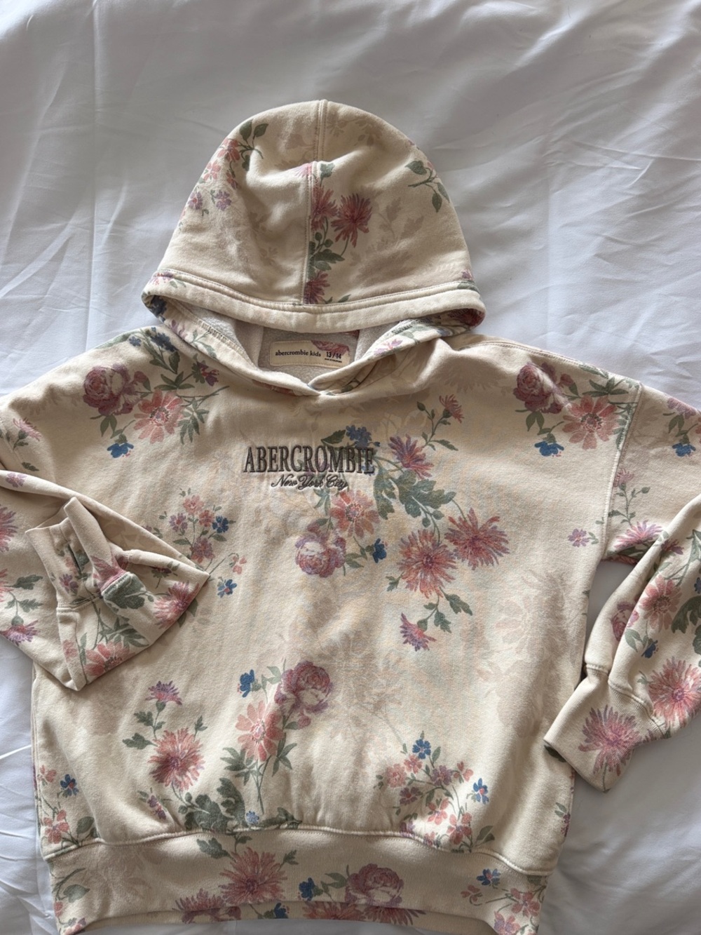 abercrombie kids Cream Floral Hoodie with Pink & Green Accents